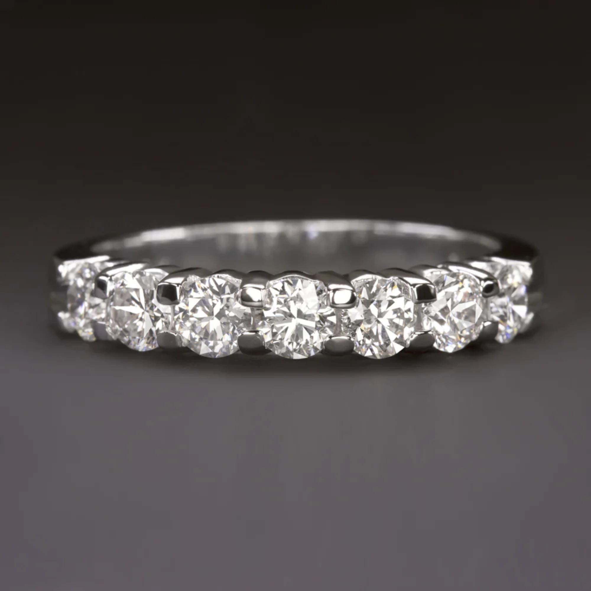 Round Cut 1 Carat Diamond Wedding Band 7 Stone 14k White Gold Ring