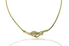 Collier Omega tissé en or 14 carats avec diamants de 1 carat, Italie