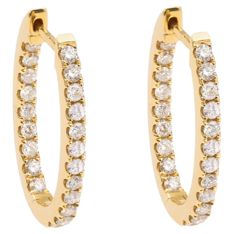 1 Carat Diamonds 18 Carat Yellow Gold Hoop Earrings at 1stDibs