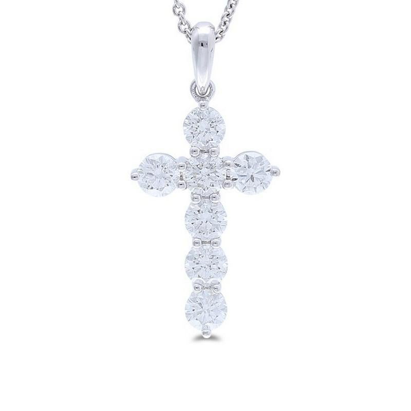 Modern 1 Carat Diamonds Cross Pendant in 14K White Gold For Sale