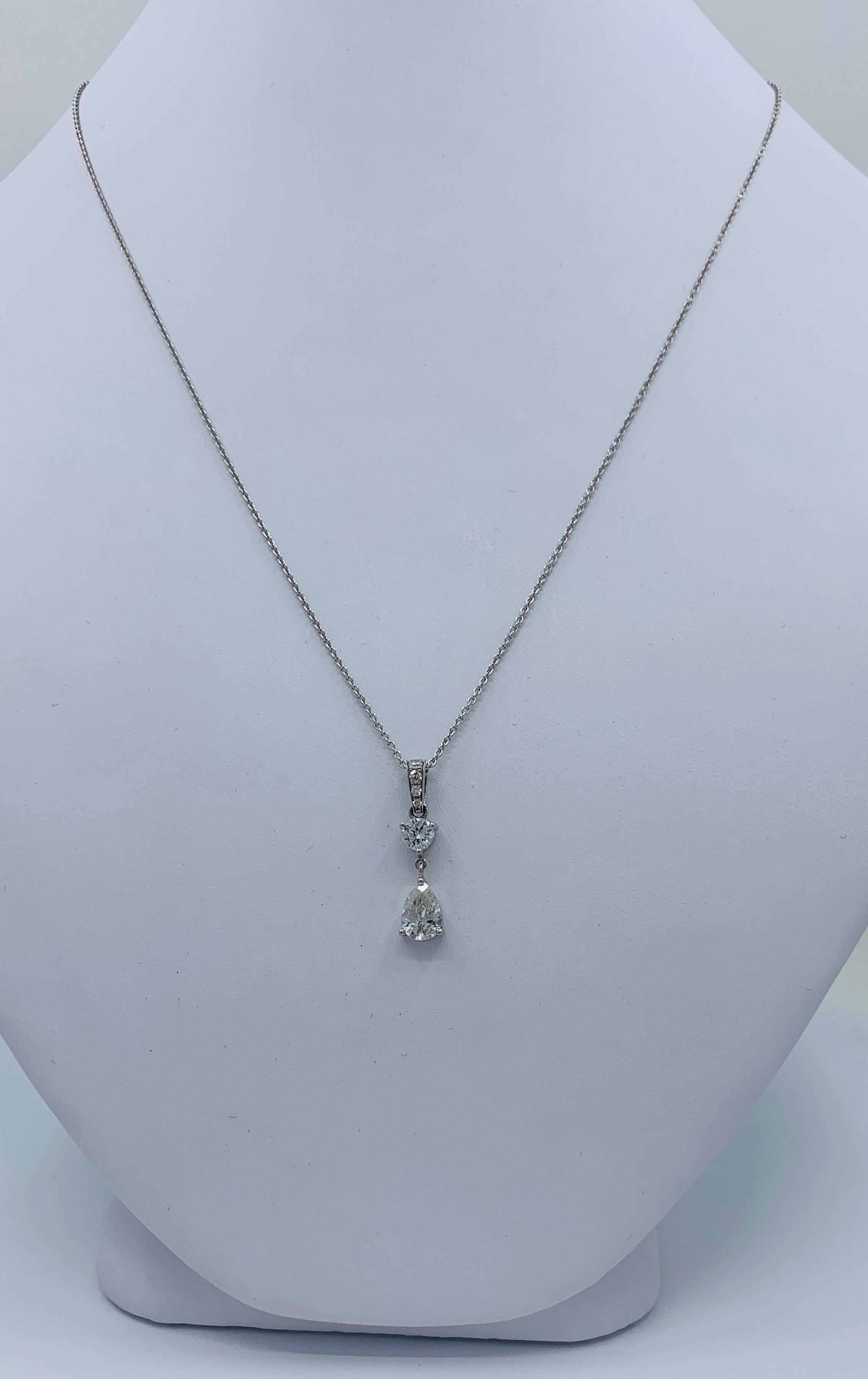 1 Carat Diamonds White Gold Pendant Necklace Pear Cut with Round Diamond Accents 1