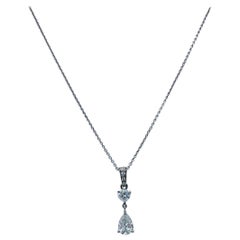 Vintage 1 Carat Diamonds White Gold Pendant Necklace Pear Cut with Round Diamond Accents