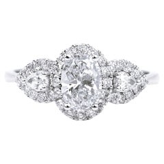 GIA Report Certified 1 Carat E VS Oval Cut Diamond Halo Engagement Cocktail Ring