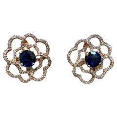 1 Carat Each Sapphire Diamond Flower/Cluster Earring 14 Karat Rose Gold