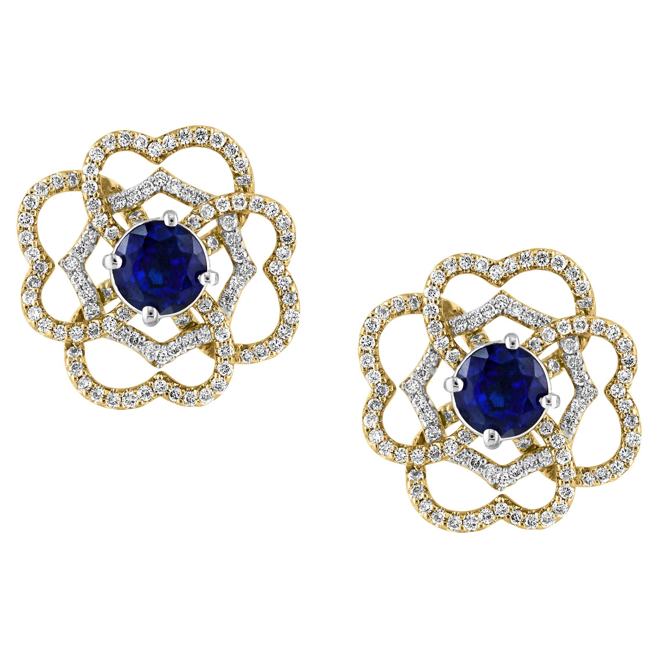 1 Carat Each Sapphire Diamond Flower/Cluster Earring 14 Karat Rose Gold