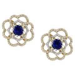 1 Carat Each Sapphire Diamond Flower/Cluster Earring 14 Karat Rose Gold