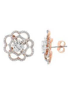 1 Carat Each Sapphire Diamond Flower/Cluster Earring 14 Karat Rose Gold