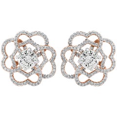 1 Carat Each Sapphire Diamond Flower/Cluster Earring 14 Karat Rose Gold