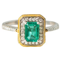 1 Carat Emerald and 0.25 Carat Diamond 18 Karat Gold Ring, circa 1990s