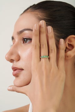 1 Carat Emerald Bezel-Set Band Ring with Diamond Accents in 14K Yellow Gold