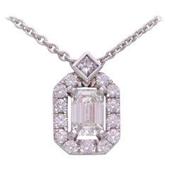 1 Carat Emerald Cut Diamond Halo Pendant Necklace