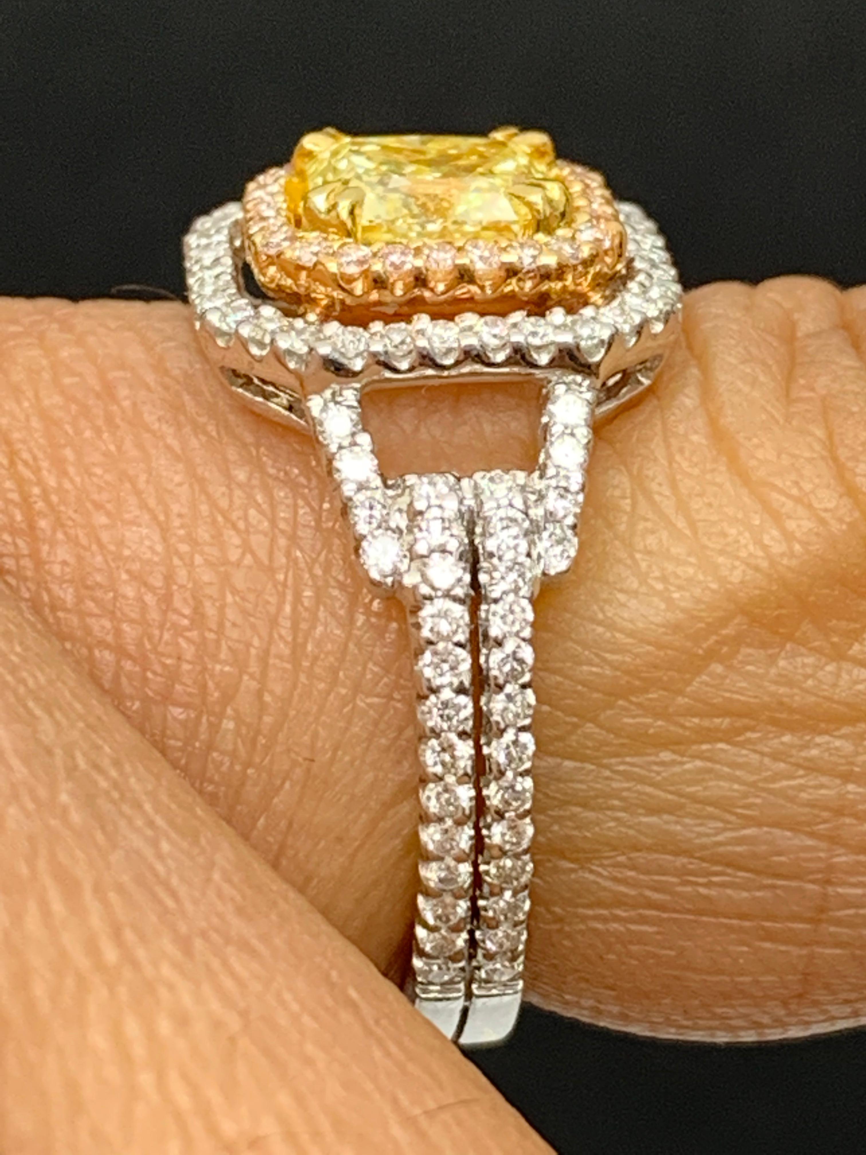 1 Carat Emerald Cut Yellow Diamond Ring in 18k Mix Gold For Sale 6