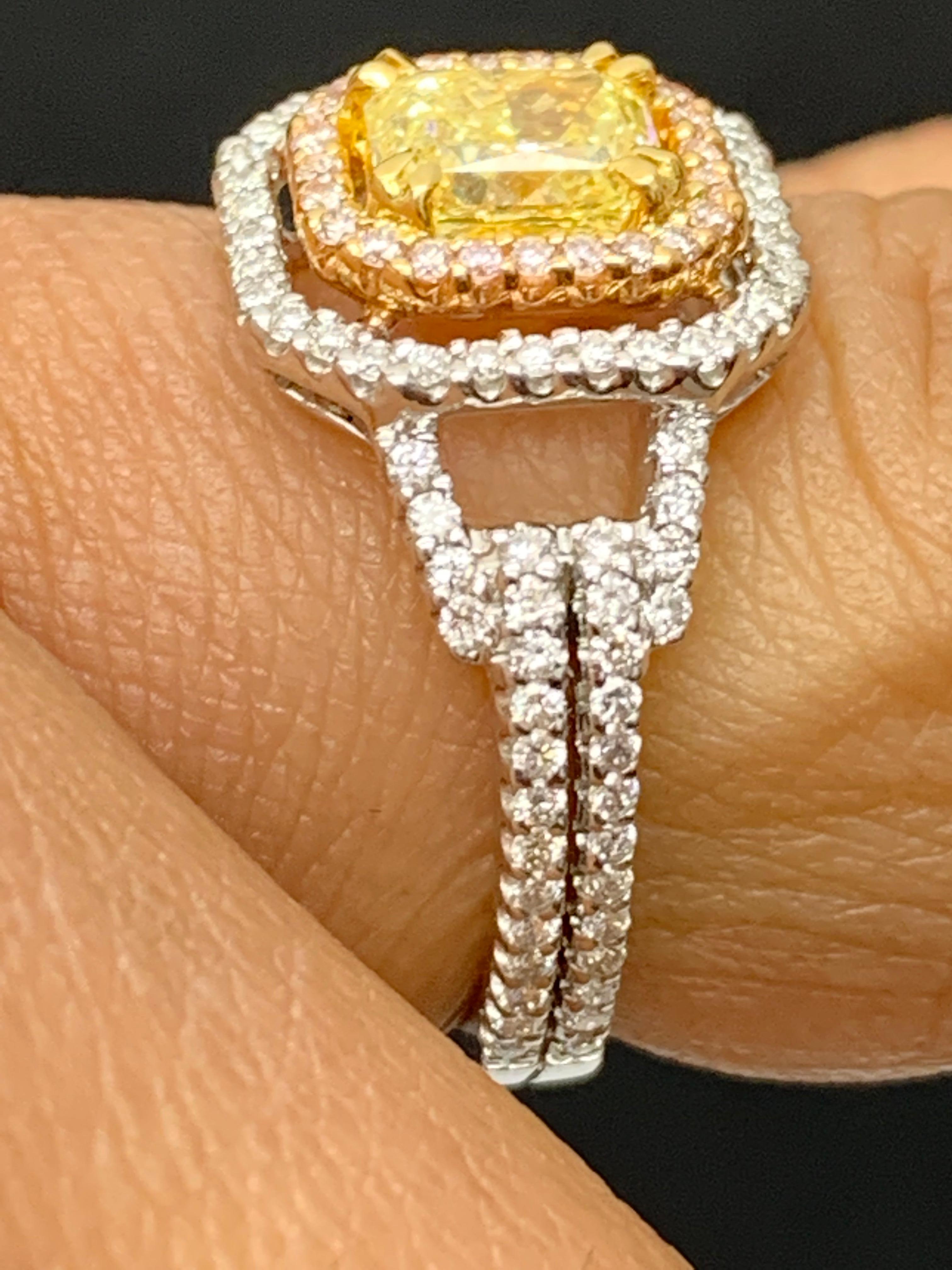 1 Carat Emerald Cut Yellow Diamond Ring in 18k Mix Gold For Sale 7