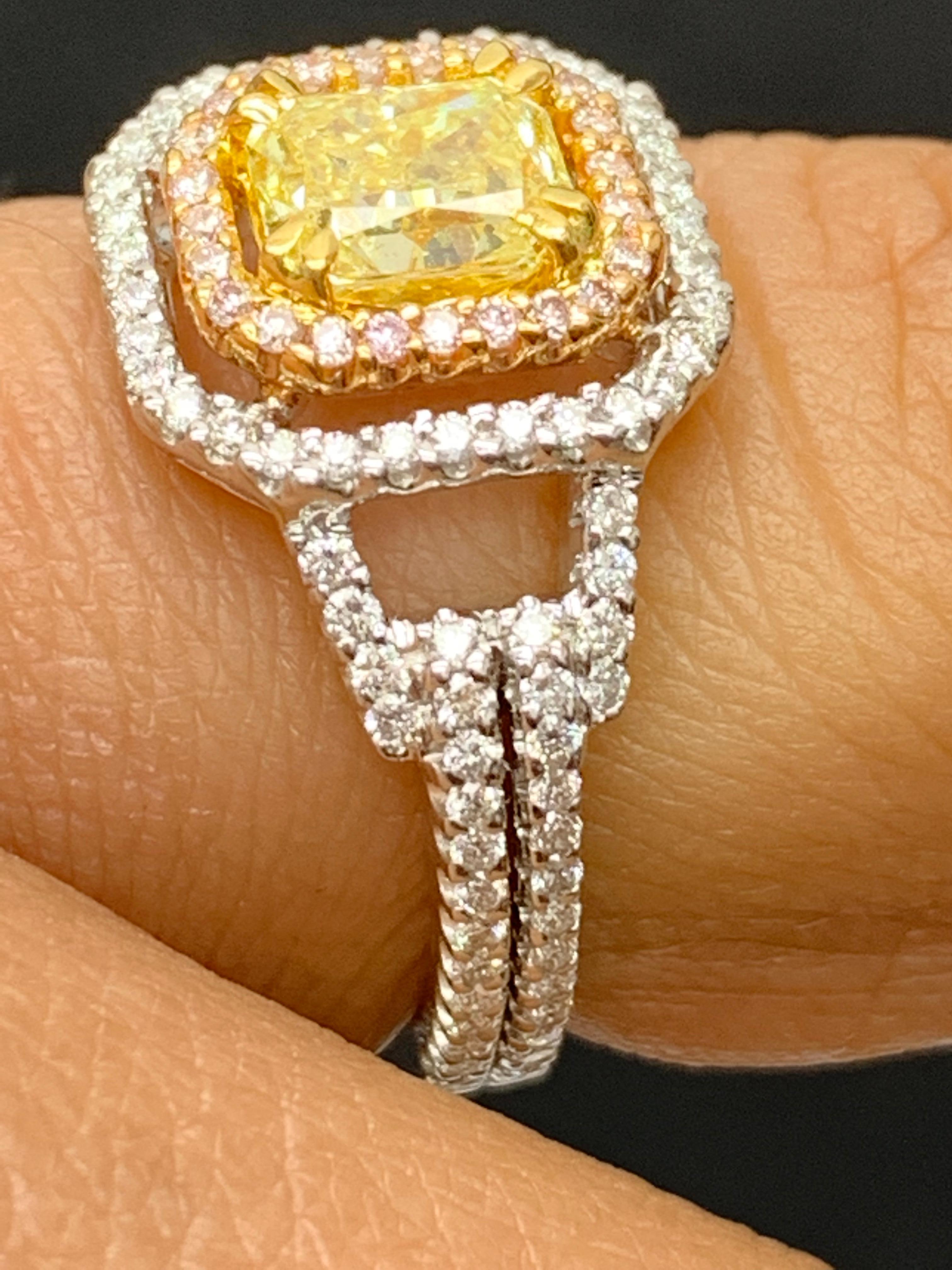 1 Carat Emerald Cut Yellow Diamond Ring in 18k Mix Gold For Sale 8