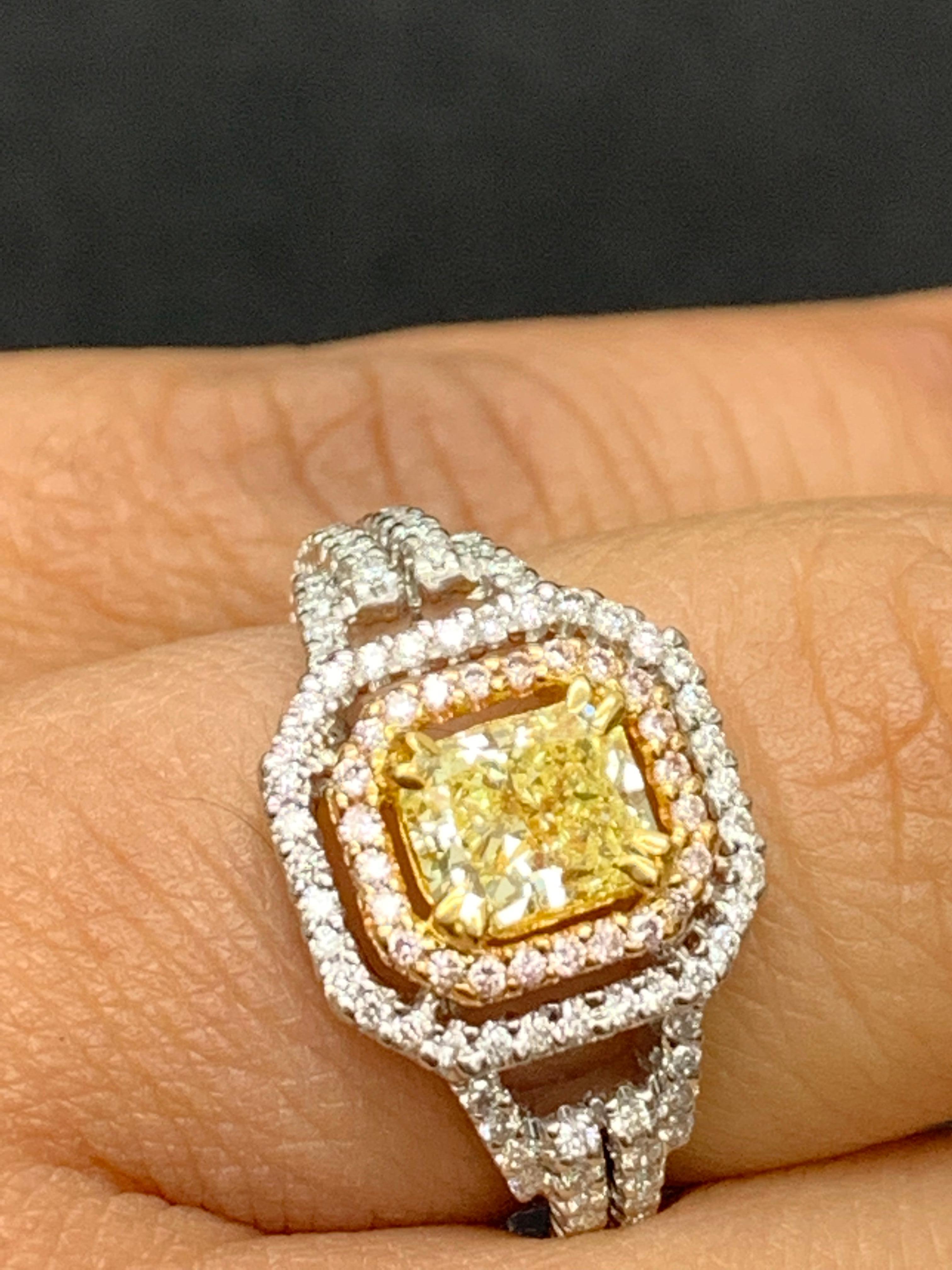 1 Carat Emerald Cut Yellow Diamond Ring in 18k Mix Gold For Sale 10