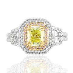 1 Carat Emerald Cut Yellow Diamond Ring in 18k Mix Gold
