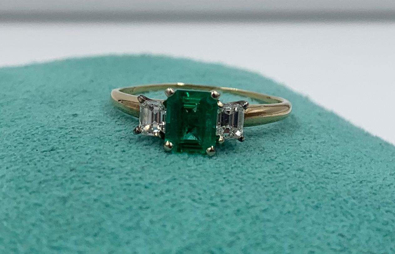 1 Karat Smaragd Diamant Ring 14 Karat Gold Antik Verlobung Hochzeit (Zeitgenössisch)