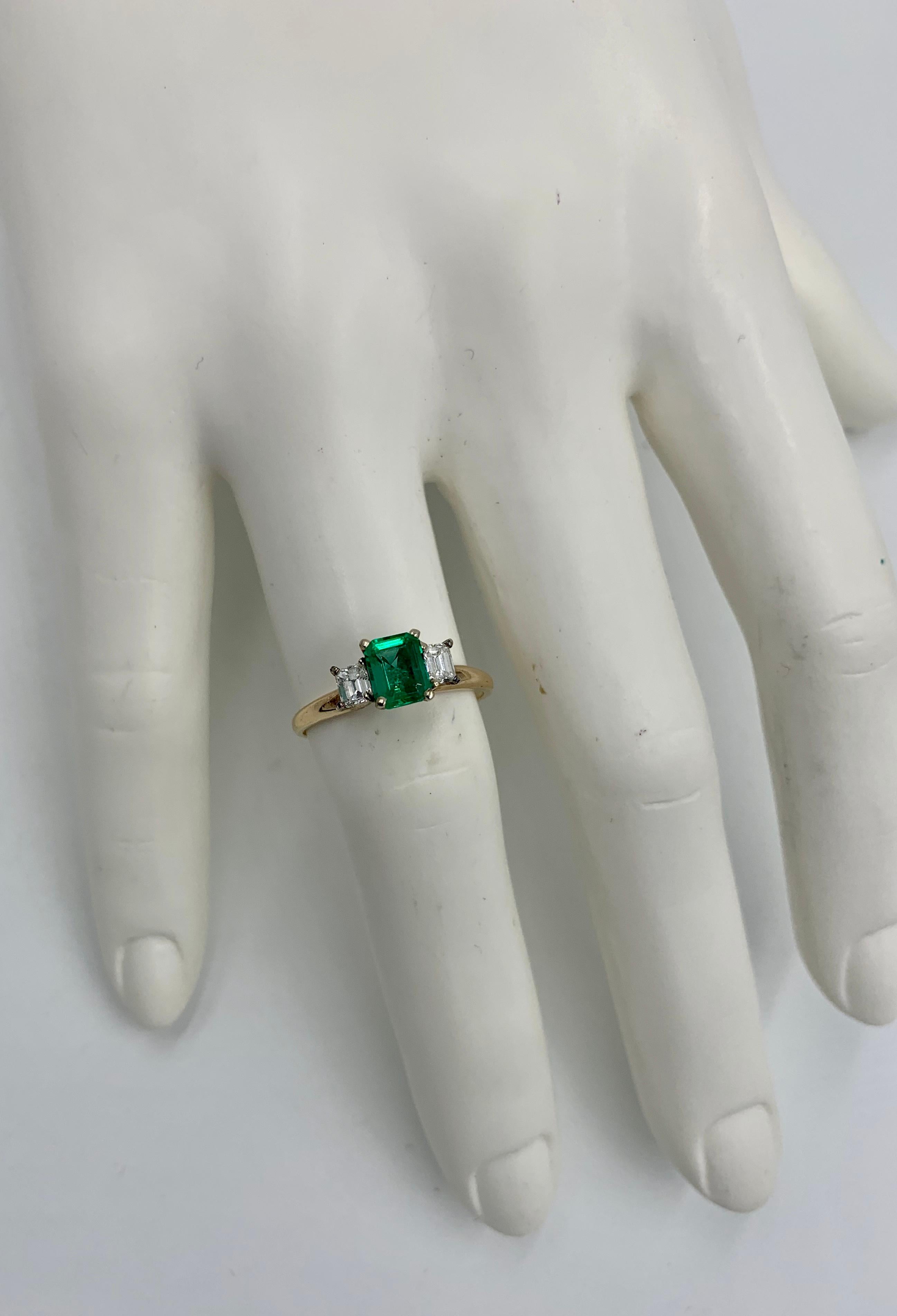 1 Karat Smaragd Diamant Ring 14 Karat Gold Antik Verlobung Hochzeit (Smaragdschliff)