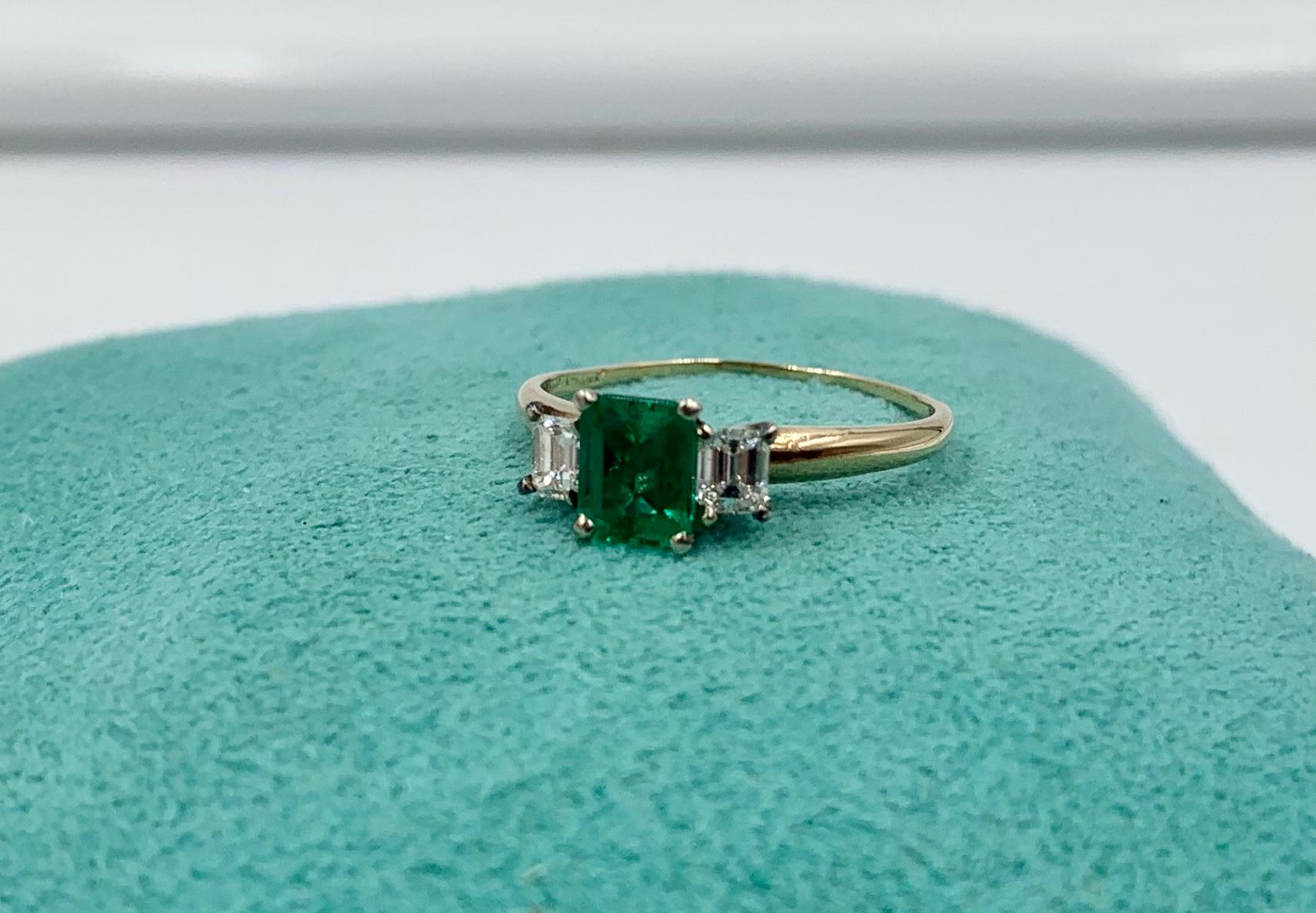 1 Karat Smaragd Diamant Ring 14 Karat Gold Antik Verlobung Hochzeit 3