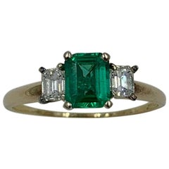 1 Carat Emerald Diamond Ring 14 Karat Gold Antique Engagement Wedding