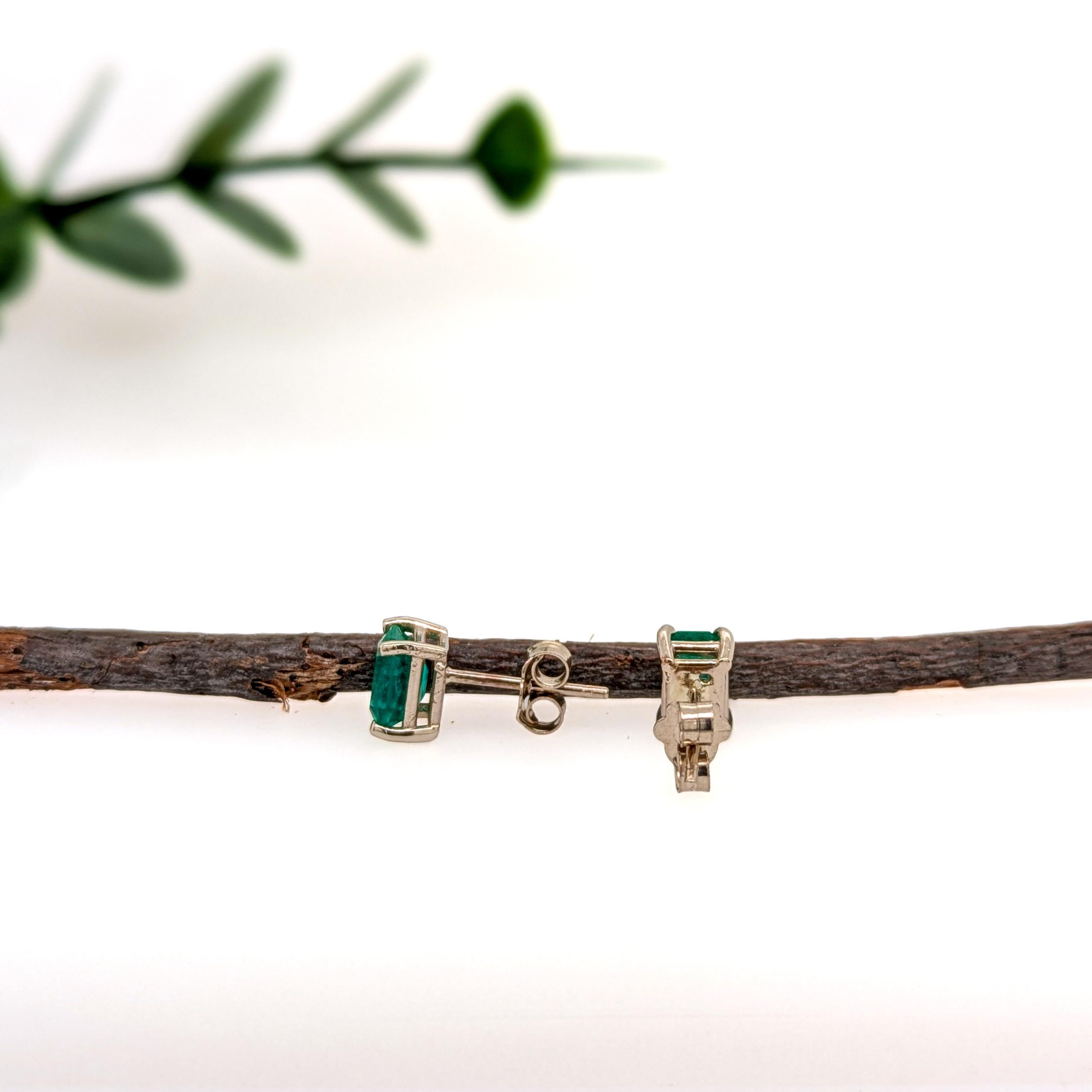 Emerald Cut Minimal 6x4mm Zambian Emerald Solitaire Studs in 14K Gold - Butterfly Backing For Sale