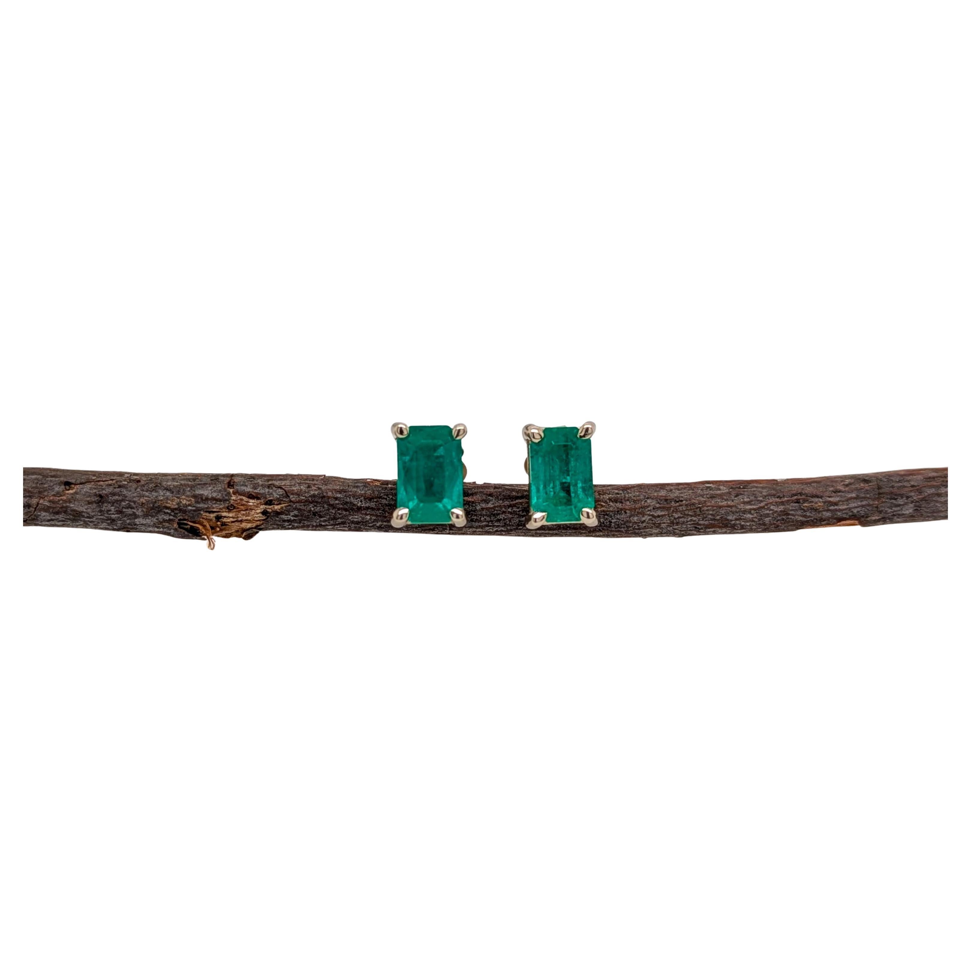 Minimal 6x4mm Zambian Emerald Solitaire Studs in 14K Gold - Butterfly Backing For Sale