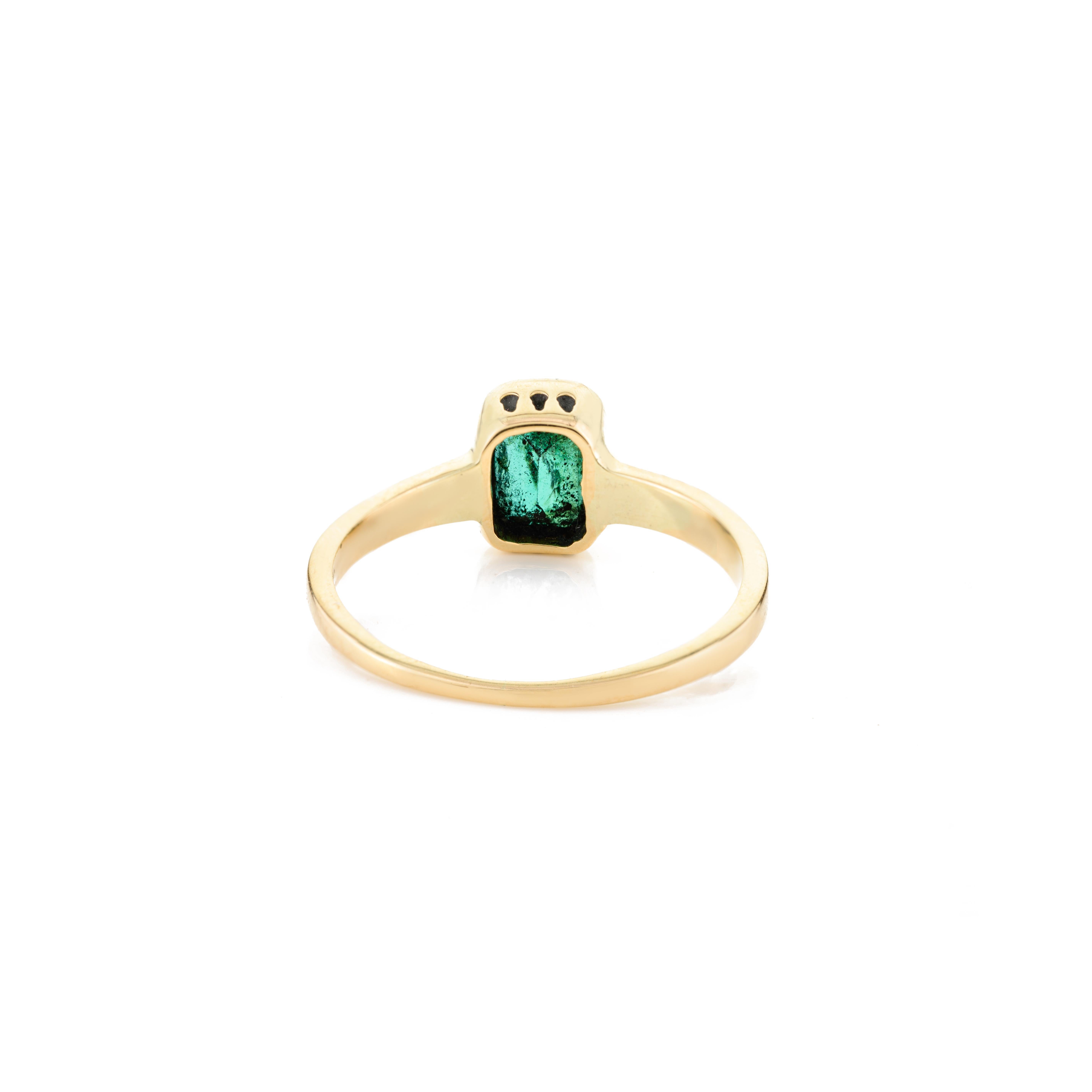 En vente :  Bague solitaire unisexe en or jaune massif 18 carats avec émeraude de 1 carat 5