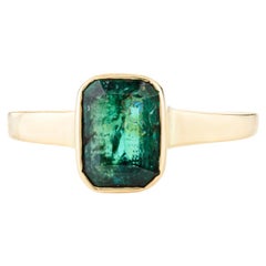 Bague solitaire unisexe en or jaune massif 18 carats avec émeraude de 1 carat