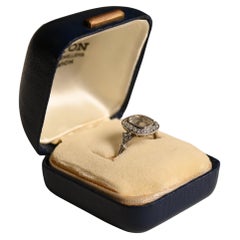 1ct Halo Engagement Ring. GIA Rose Cut Diamond Ring Platinum H VS1 Fleur De Lis