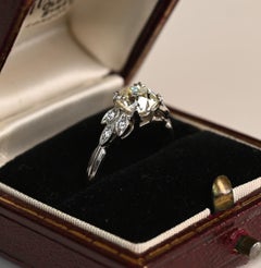 1ct Diamond Floral Ring. Old European Cut Diamond Accent Ring Platinum K VS2