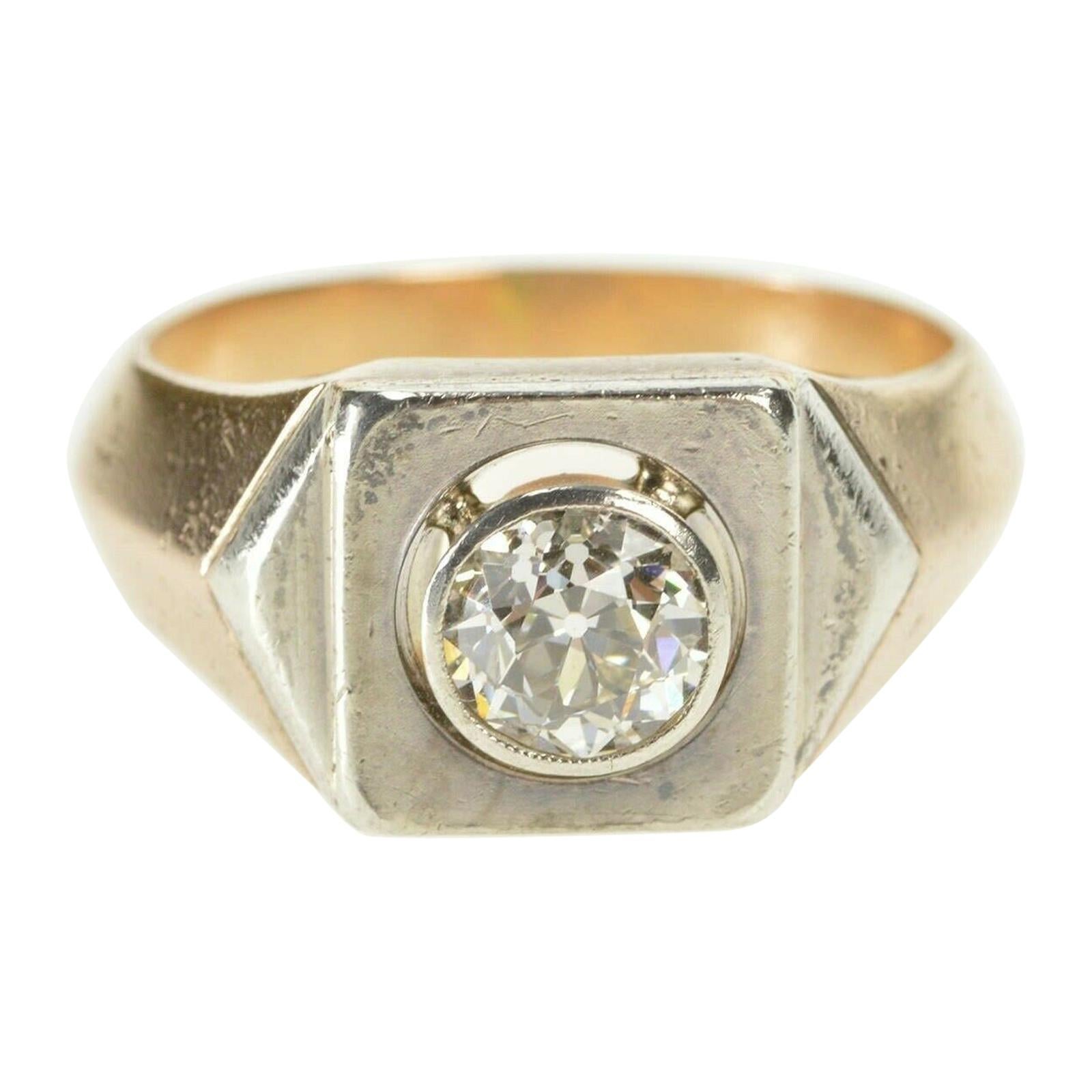 1 Carat European Cut Edwardian Diamond Gold Engagement Ring For Sale
