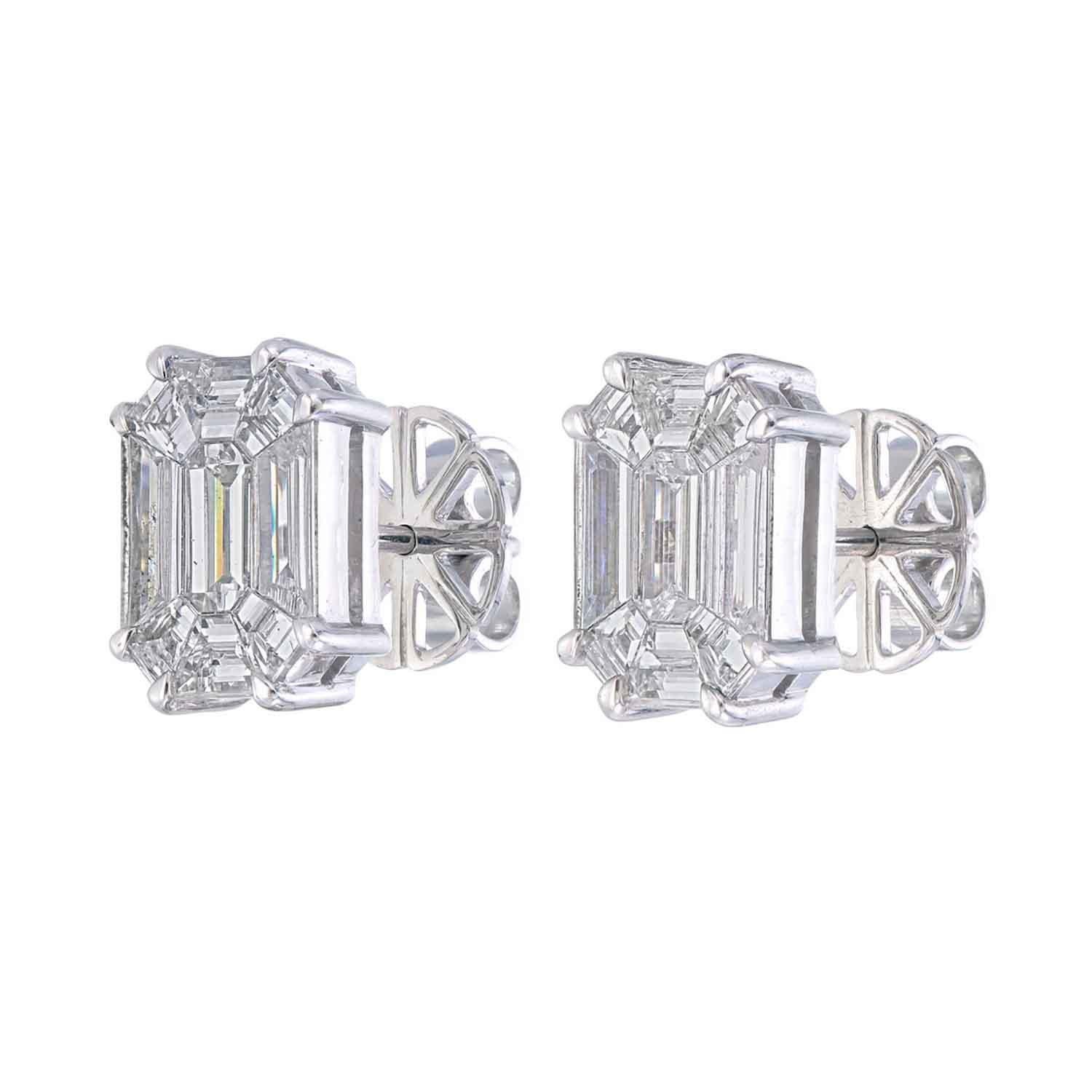 One pair of earrings made in 18kt Gold

Also possible to make them in Yellow gold, Rose gold & even platinum.

One carat emeralds costs over 5 times the price but these perfectly cut diamonds give a look of a single diamond.

VVS clarity & F color