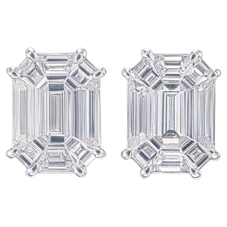 1 carat face up(each) Emerald cut Pie cut diamond stud earrings