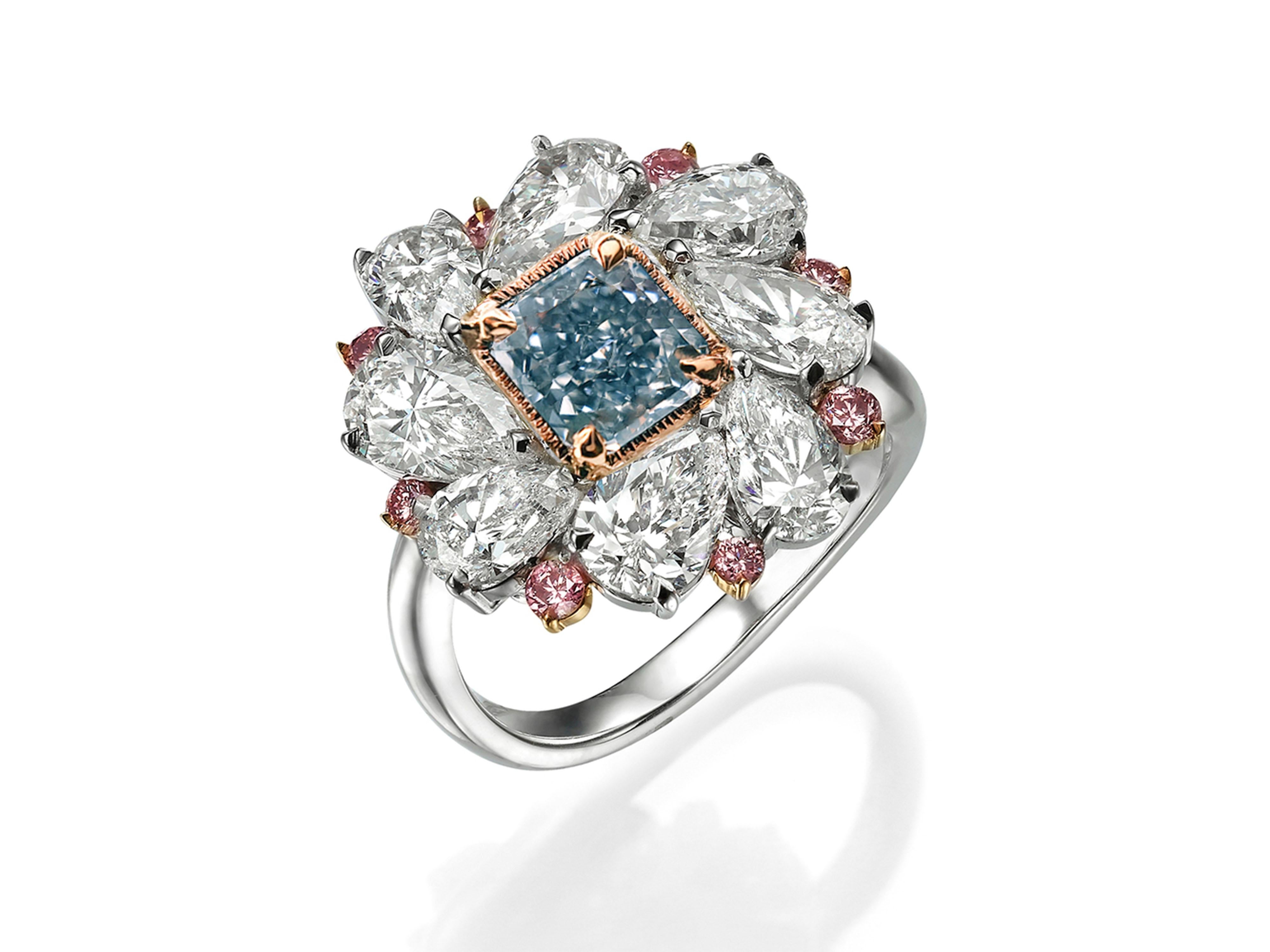 Women's 1 Carat Fancy Blue Diamond Cocktail Ring, GIA Certified For Sale