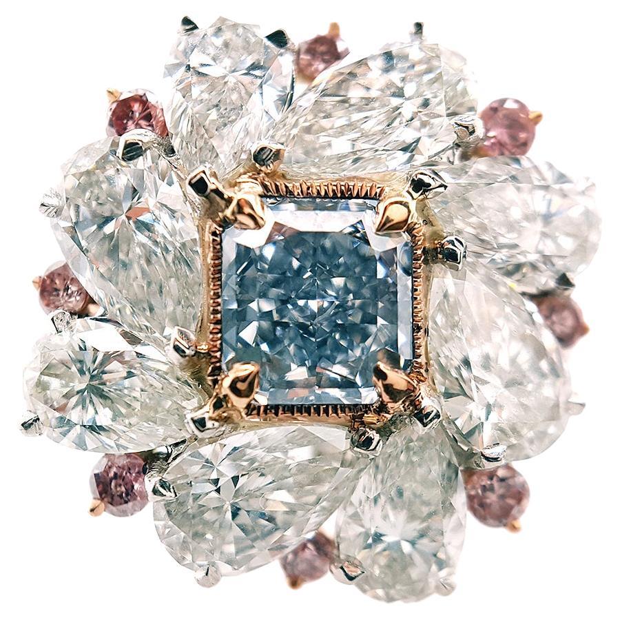 Bague cocktail en diamant bleu fantaisie de 1 carat, certifiée GIA en vente