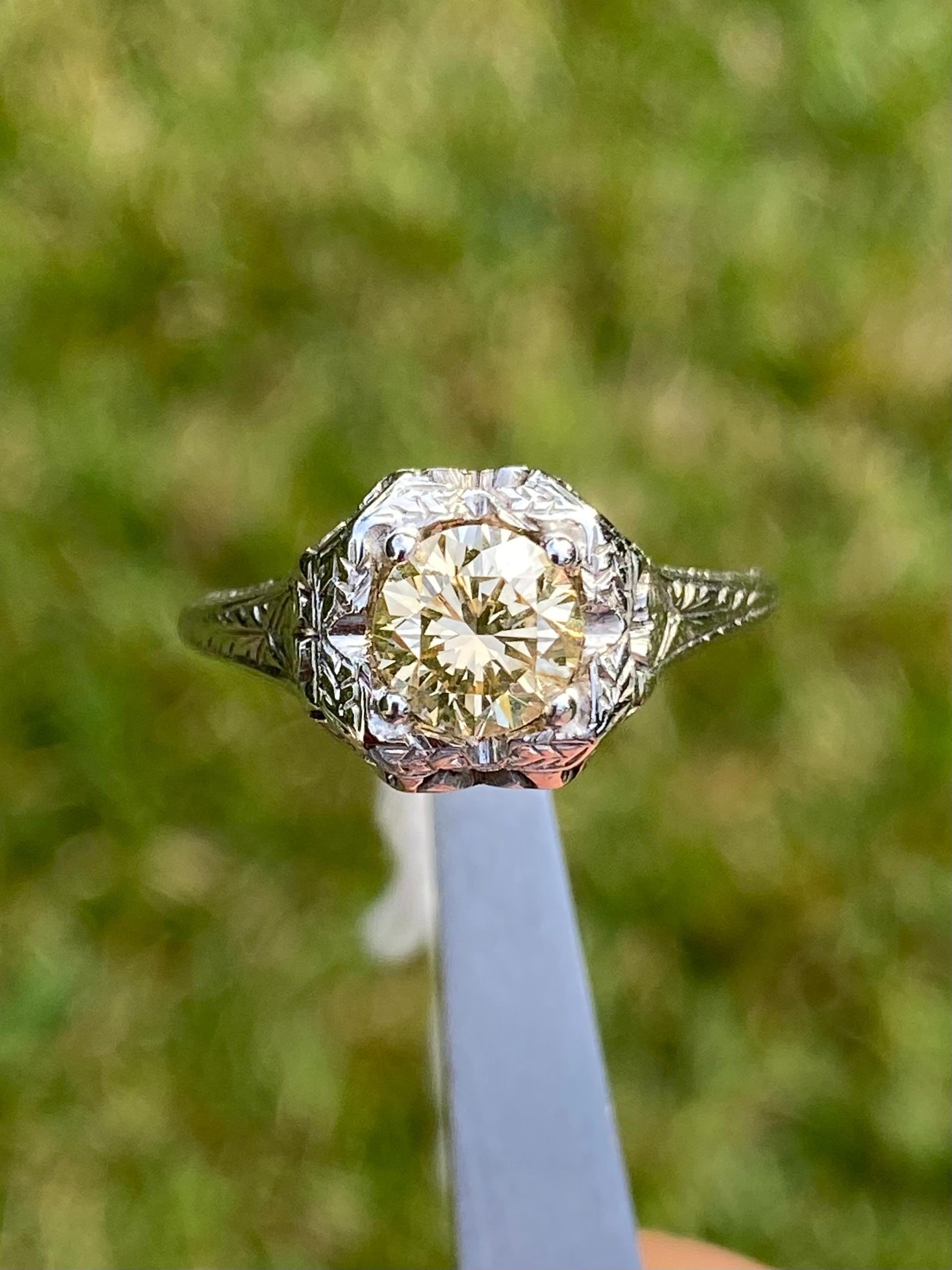 Women's 1 Carat Fancy Brown Diamond Vintage Art Deco Platinum Ring For Sale