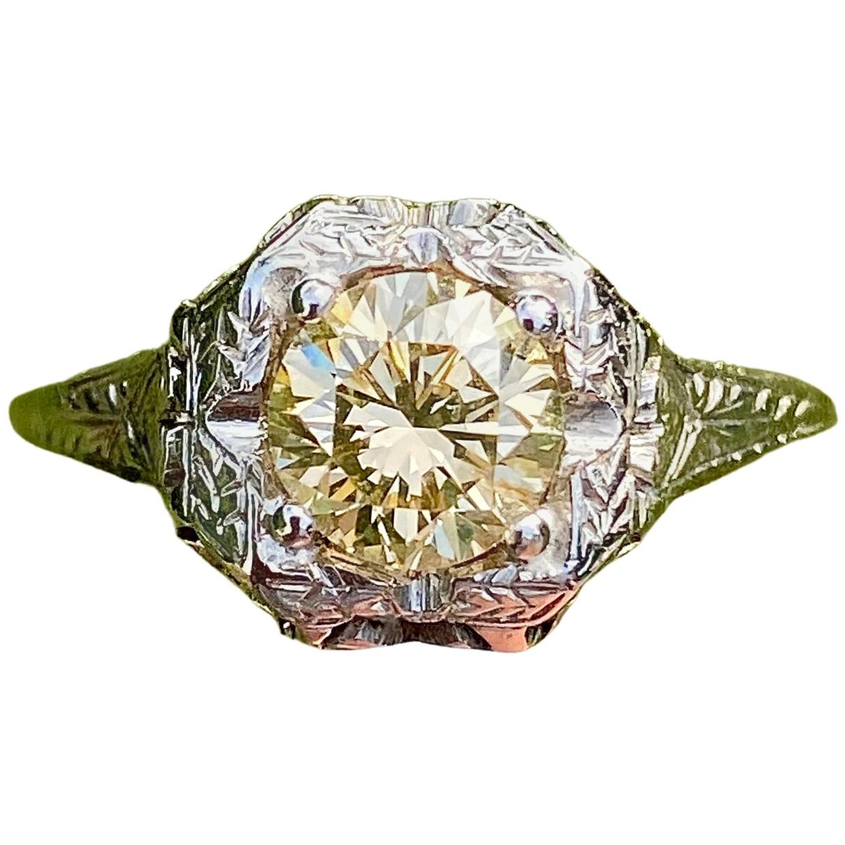 1 Carat Fancy Brown Diamond Vintage Art Deco Platinum Ring