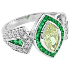 1 Carat Fancy Diamond Emerald Diamond 18 Karat White Gold Ring