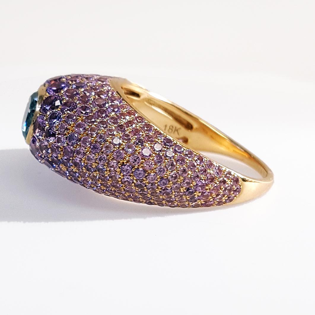 1 Karat Ausgefallener graublauer, grüner Diamant & lila Saphir 18k Gold GIA-zertifiziert. (Zeitgenössisch)