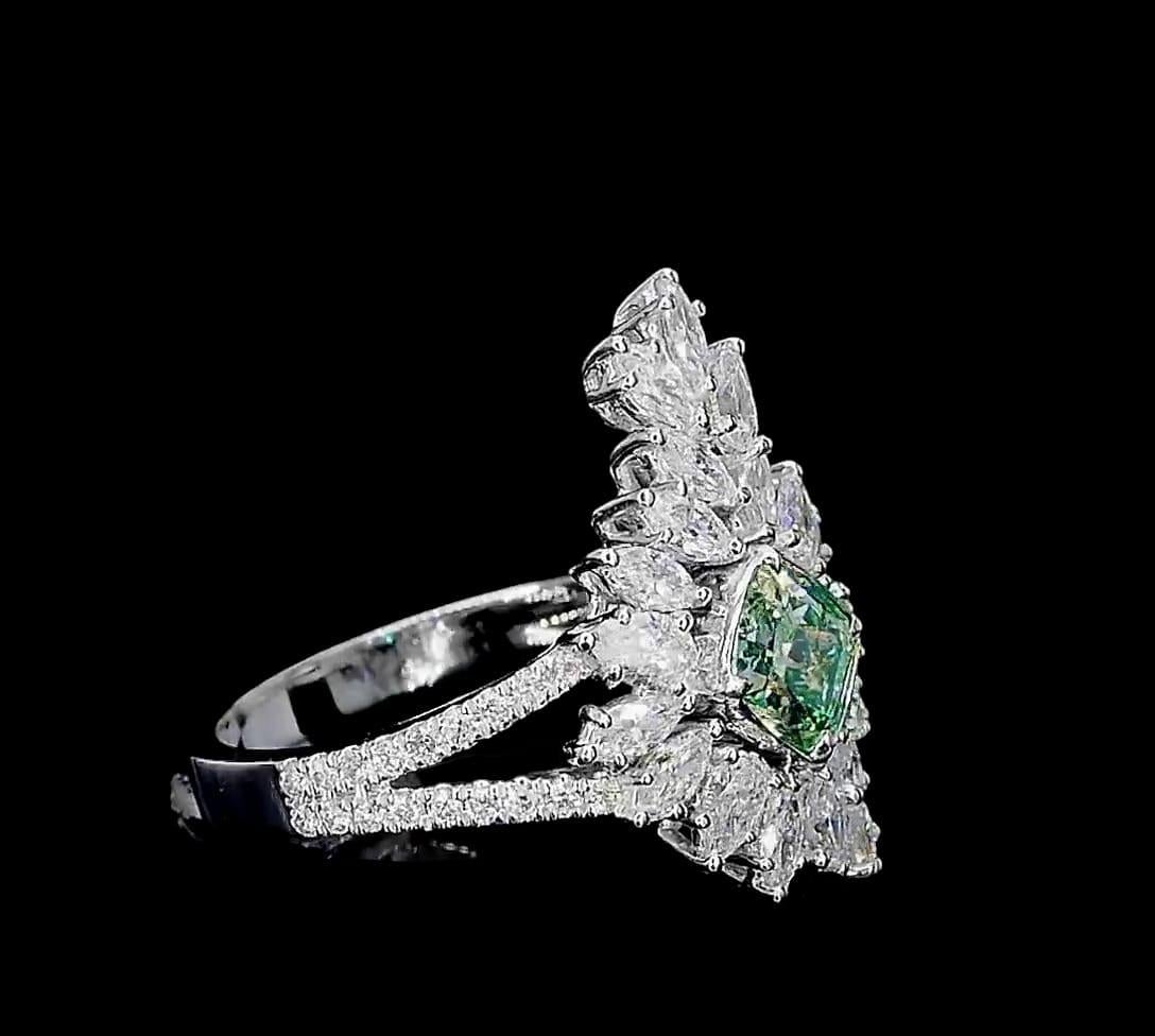 Cushion Cut 1 Carat Fancy Green Diamond Ring SI Clarity AGL Certified For Sale