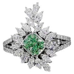 Bague fantaisie en diamant vert de 1 carat, pureté SI, certifiée AGL