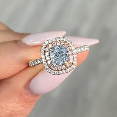 Rare Colors - 1 Carat Cushion Fancy Light Blue Diamond Ring