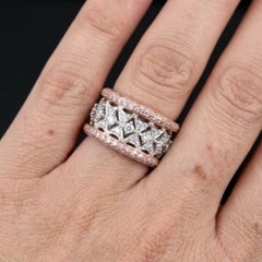 Fancy Pink and White Diamond 18k Rose Gold Wide Band Ring
