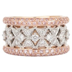 Fancy Pink and White Diamond 18k Rose Gold Wide Band Ring