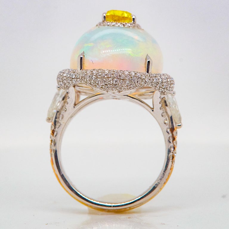1 Carat Fancy Vivid OrangeyYellow Diamond and Opal Cocktail Ring, GIA
