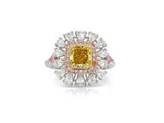 1 Carat Fancy Vivid Yellow Diamond Engagement Cocktail Ring, GIA Certified 18K G