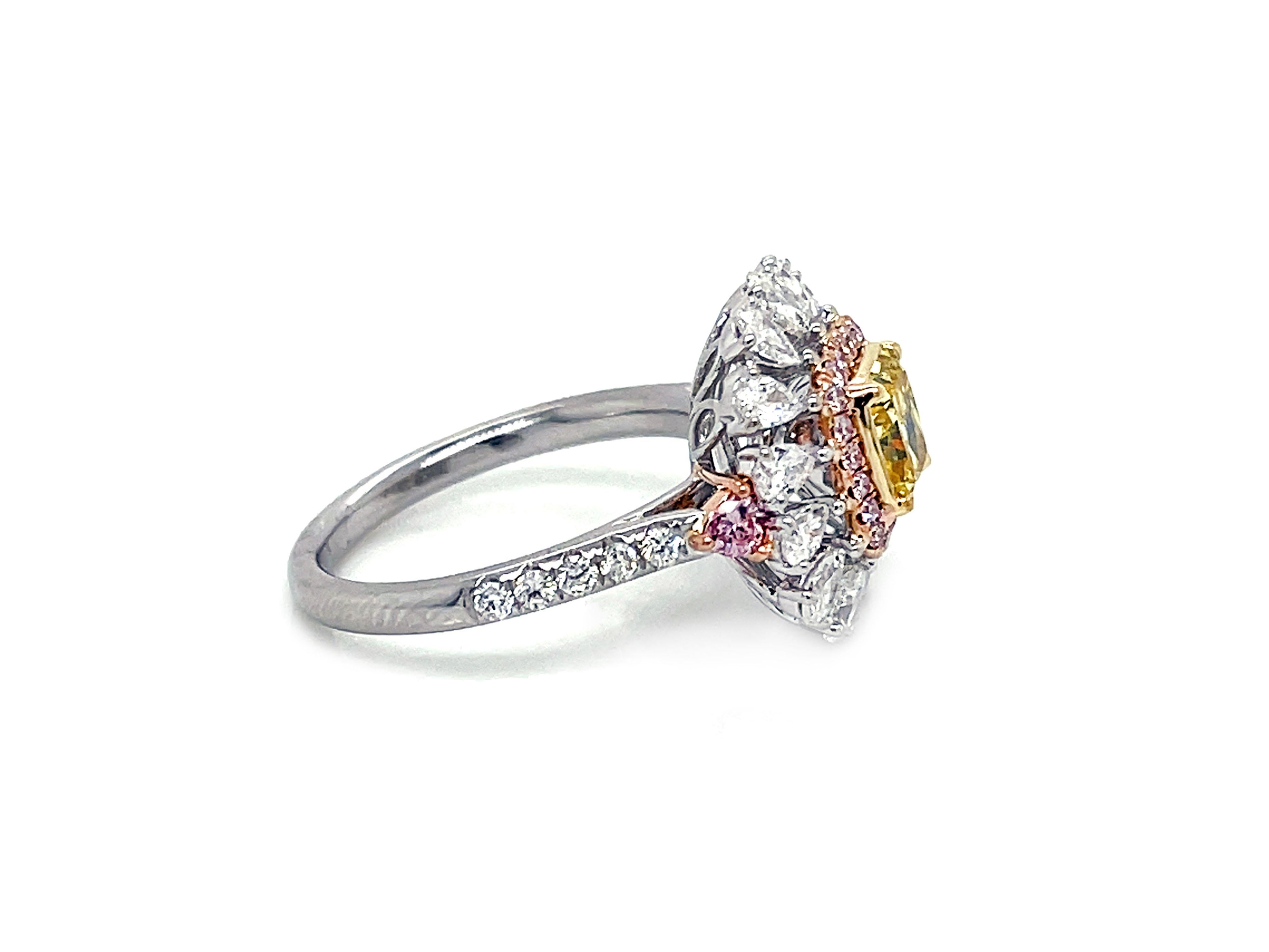 Victorian 1 Carat Fancy Vivid Yellow Diamond Engagement Cocktail Ring, GIA Certified 18K G For Sale