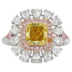 1 Carat Fancy Vivid Yellow Diamond Engagement Cocktail Ring, GIA Certified 18K G