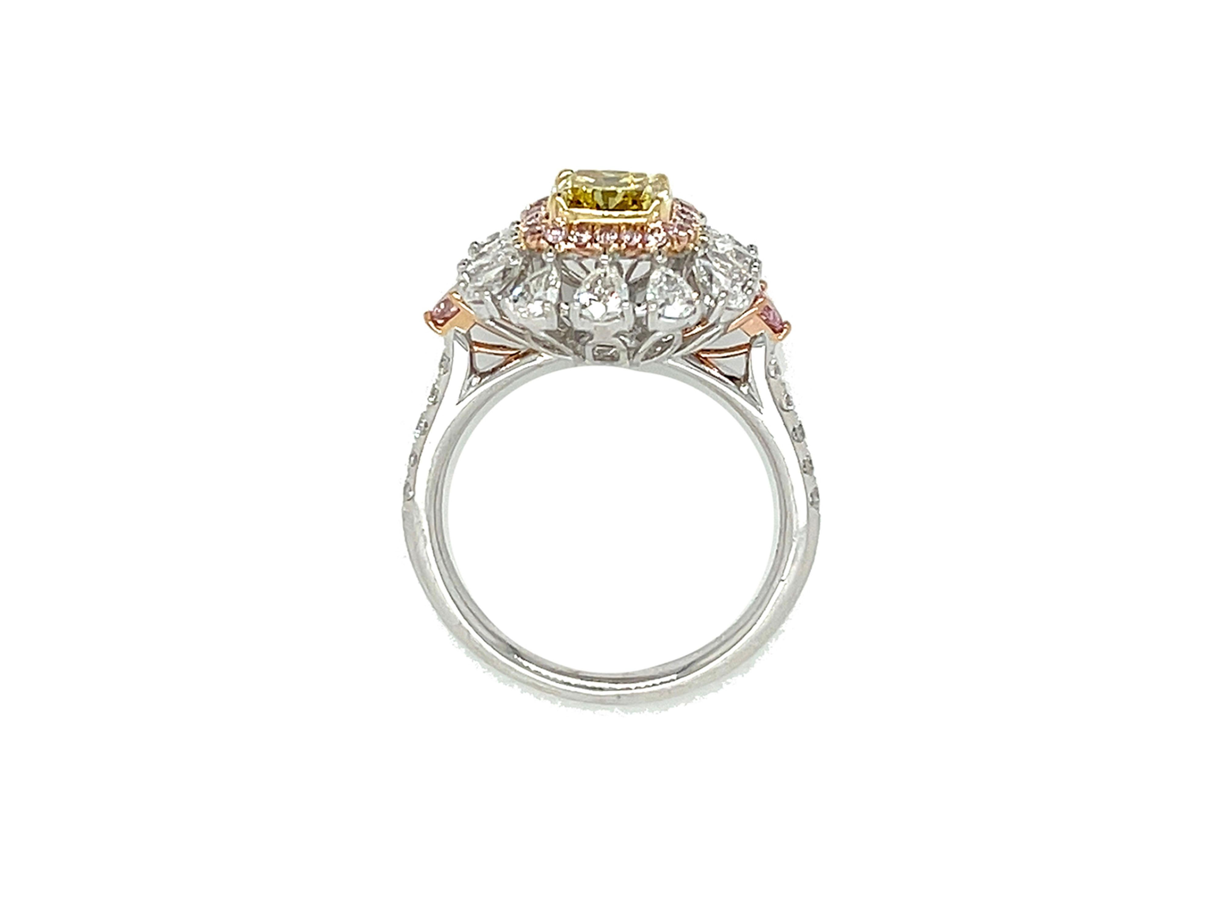 1 Karat Fancy Vivid Yellow Radiant Cut Diamantring, GIA zertifiziert, in 18K Gold (Radiantschliff) im Angebot