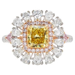 1 Karat Fancy Vivid Yellow Radiant Cut Diamantring, GIA zertifiziert, in 18K Gold